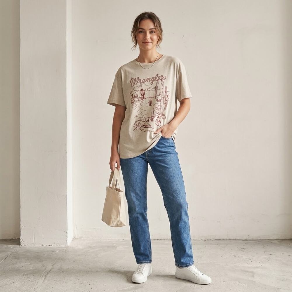 Wrangler Western Desert Graphic T-Shirt Beige Women's Size XL NWT